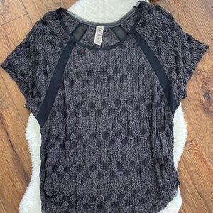 Free People Charcoal Textured Short Sleeve Top